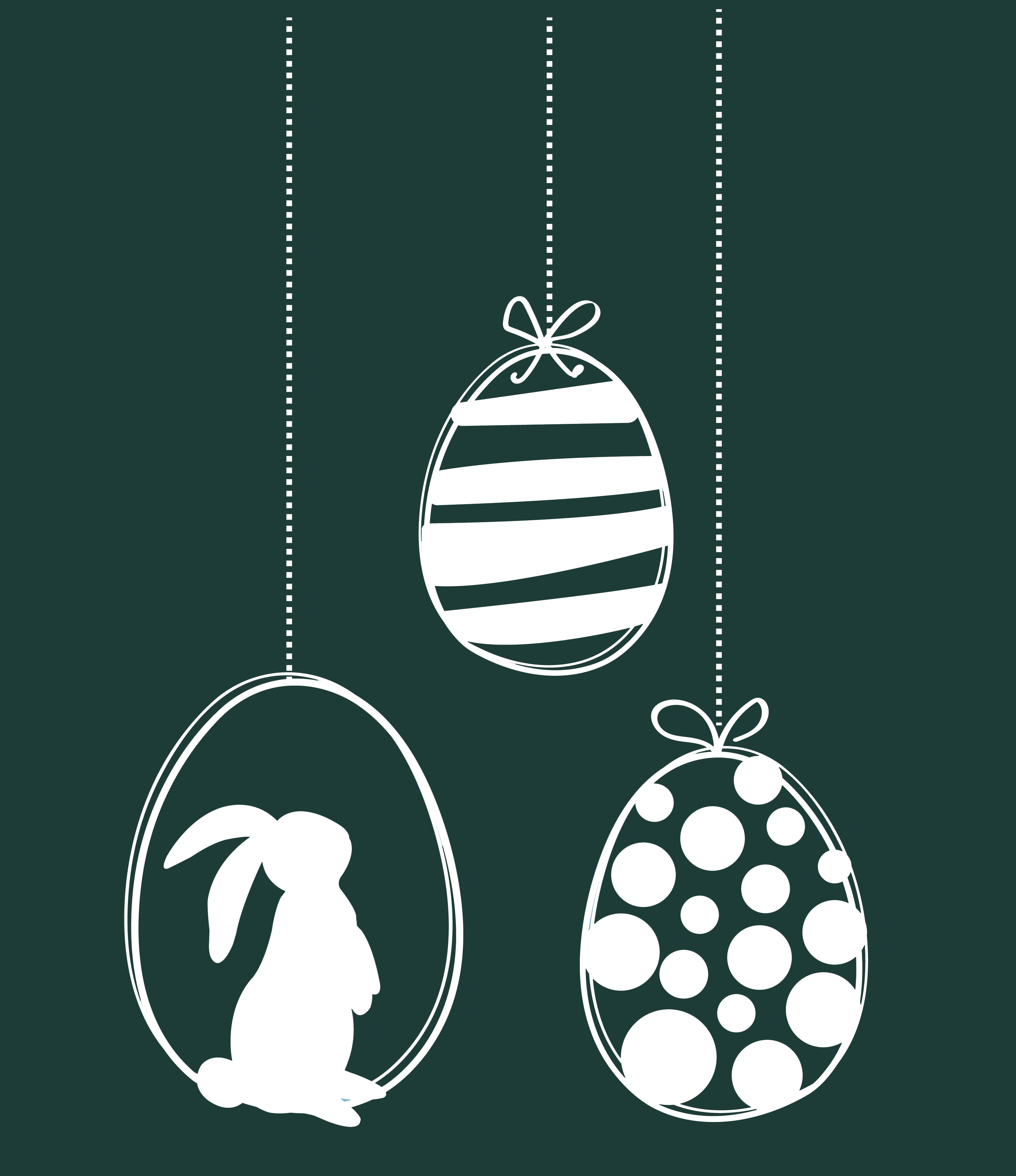 Tegning av påskeegg som henger på snorer