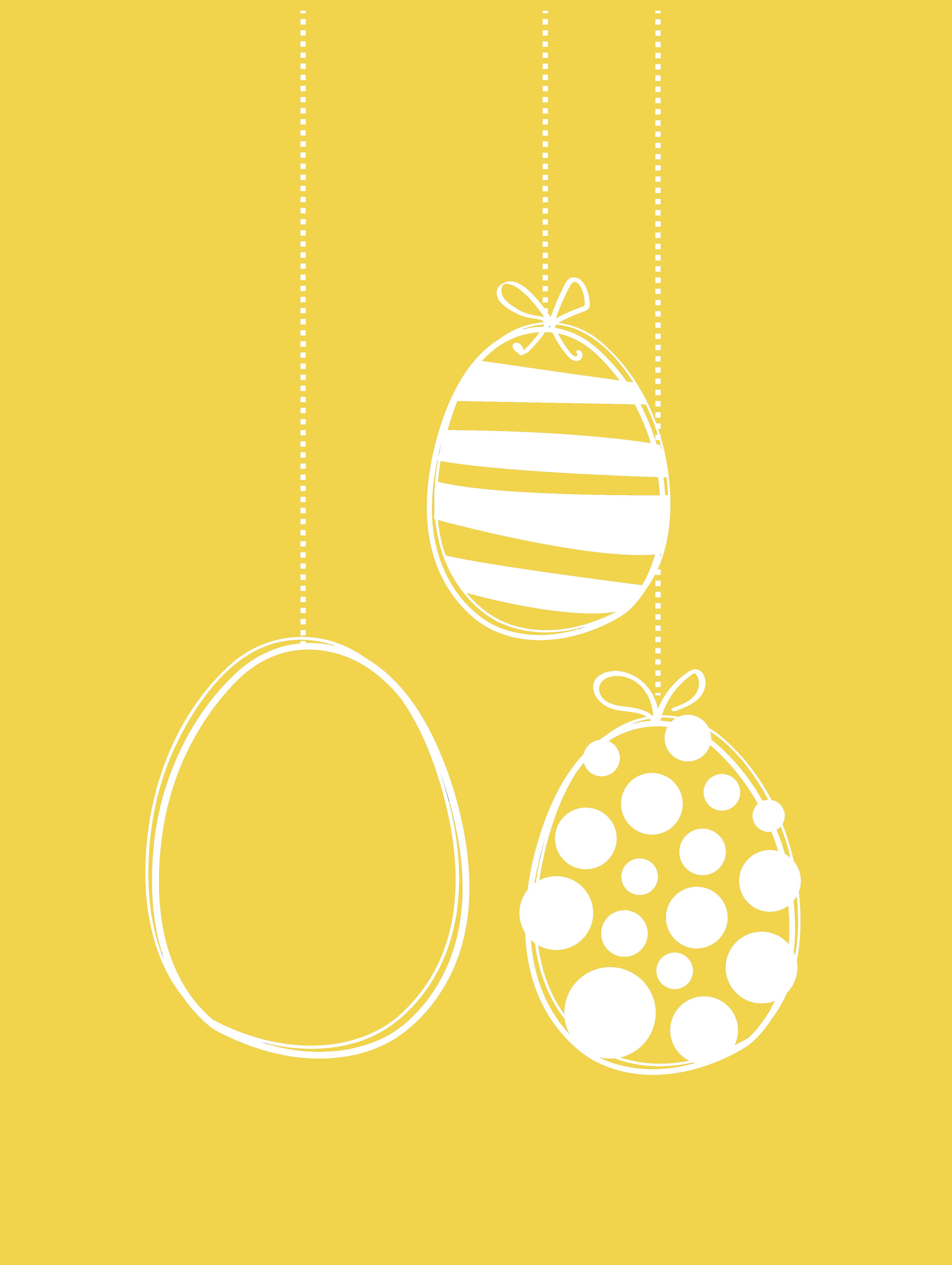 Tegning av påskeegg som henger på snorer