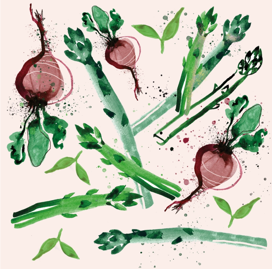 Kunstnerisk illustrasjon med grønnsaker